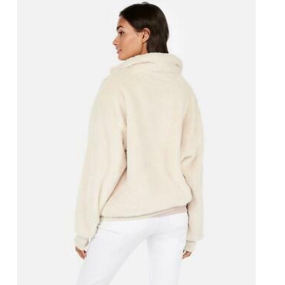Express One Eleven Beige Sherpa Fuzzy Pullover - Picture 3 of 6